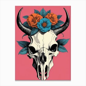 Floral Bison Skull (40) Canvas Print