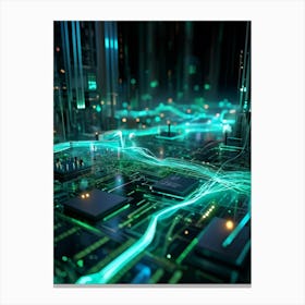 Cyber Intelligence And Memory Visualized In A 3d Model A Nexus Of Data Streams Flowing And Intertwi (5) Canvas Print