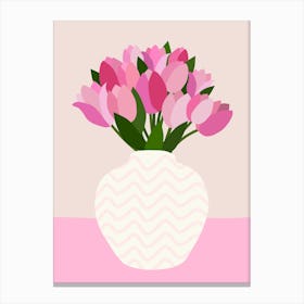 Tulip Arrangement - Floral Vase Pink Canvas Print