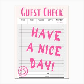 Guest Check 15 Canvas Print