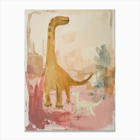 Dinosaur & A Dog Muted Pastels 4 Canvas Print