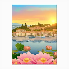 Pink Lotus Flowers In The Lake Canvas Print