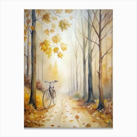 A Foggy Forest Trail Golden Leaves Falling Gentl (1) Canvas Print