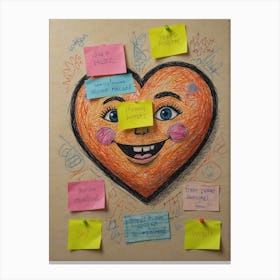 Heart With Post It Notes Canvas Print