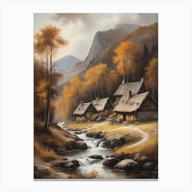 In The Wake Of The Mountain A Classic Painting Of A Village Scene (24) Canvas Print