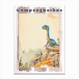 Cute Cartoon Compsognathus Watercolour 2 Poster Canvas Print