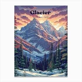 Glacier National Park Winter Digital Travel Illustration Canvas Print