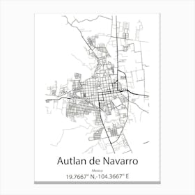 Autlan De Navarro,Mexico Minimalist Map Canvas Print