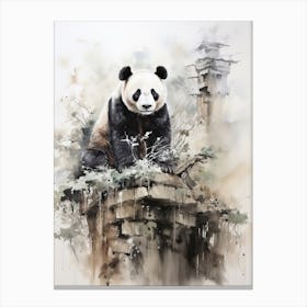 Panda Bear, Japanese Brush Painting, Ukiyo E, Minimal 4 Canvas Print