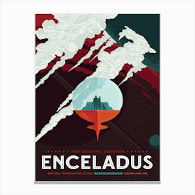 NASA Vintage Style Poster, Enceladus, Retro Space Art Canvas Print