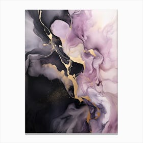 Lilac, Black, Gold Flow Asbtract Painting 0 Canvas Print