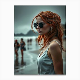 Redhead Woman On The Beach Canvas Print