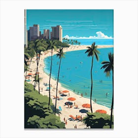 Waikiki Beach Hawaii, Usa, Flat Illustration 4 Canvas Print