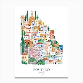 Positano Italy Gouache Travel Illustration Canvas Print