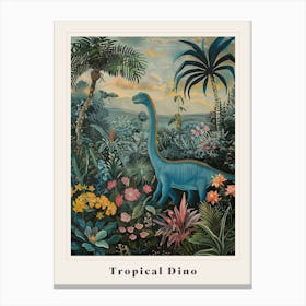 Dinosaur With Tropical Leaves Painting 2 Poster Canvas Print
