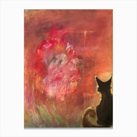 Cat And Flower Canvas Print