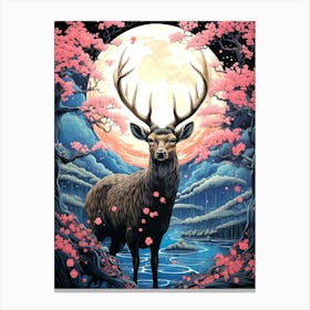 Deer In Cherry Blossoms Canvas Print