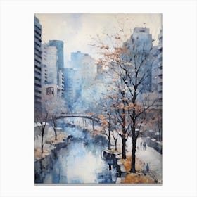 Winter City Park Painting Cheonggyecheon Park Seoul 5 Canvas Print