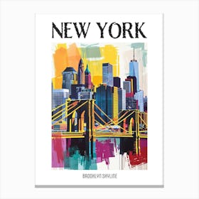 Brooklyn Skyline New York Colourful Silkscreen Illustration 2 Poster Canvas Print