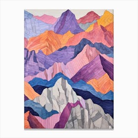 Mount Olympus Greece 5 Colourful Mountain Illustration Canvas Print