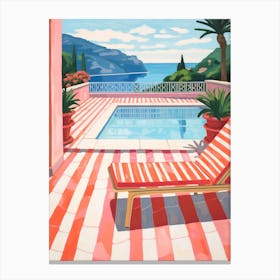 Red And White Striped Pool In Amalfi Coast Italy Canvas Print