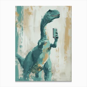 Muted Pastels Dinosaur On A Mobile Phone 1 Canvas Print