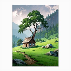 Small House In The Mountains Canvas Print