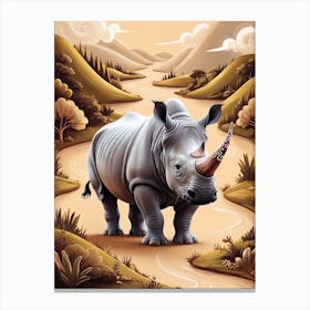 Whimsical Hybrid Rhino Animal Miniature Fantasy Canvas Print