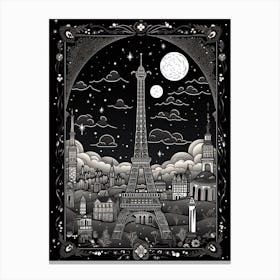 Paris, France, Tarot Card Travel  Line Art 2 Canvas Print