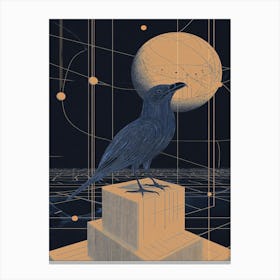 Crow and Moon Vintage Canvas Print