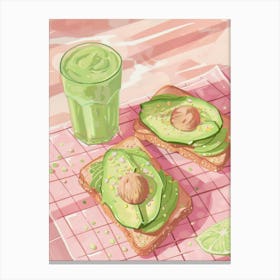 Pink Breakfast Food Avocado Toast And Smoothie 3 Canvas Print