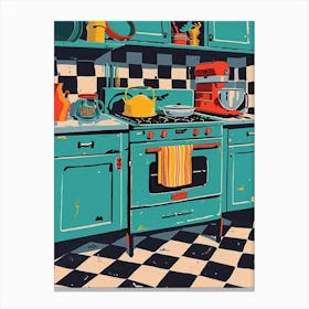Retro Tiled Kitchen Illustration 2 Canvas Print