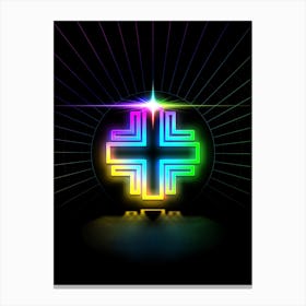 Neon Geometric Glyph in Candy Blue and Pink with Rainbow Sparkle on Black n.0195 Canvas Print