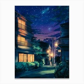 Lofi Anime Art, Lofi Aesthetic Poster, Air Generated Art, Anime Posters, Cityscape, Urban Balcony, Subtle Anime Merch, Night Cityscape, Anime Gift Canvas Print