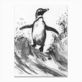 King Penguin Surfing Waves 4 Canvas Print