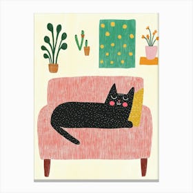 Black Cat On the Couch Colorful Canvas Print