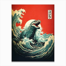 Godzilla And The Great Wave Off Kanagawa Canvas Print