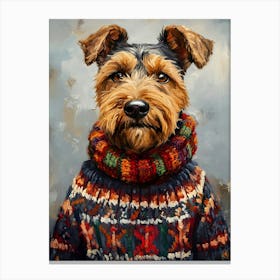 Airedale In Christmas Sweater 8 Canvas Print