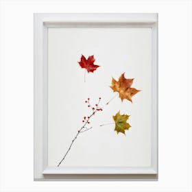 Autumn Leaves Scattered Asymmetrically Across A White Canvas Single Red Berry Placed Off Center Em (7) Canvas Print