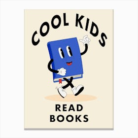 Cool Kids Read Books Retro Cartoon - Kids Room Canvas Print
