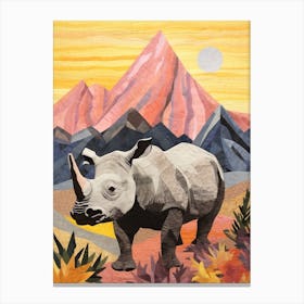 Rhino With Plants & The Sunrise 2 Canvas Print