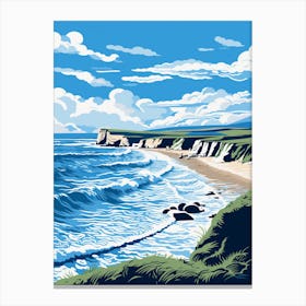 A Screen Print Of Lulworth Cove Beach Dorset 1 Canvas Print