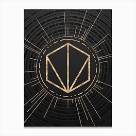 Geometric Glyph Symbol in Gold with Radial Array Lines on Dark Gray n.0029 Canvas Print