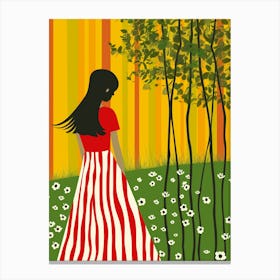 Girl In Striped Dress Canvas Print