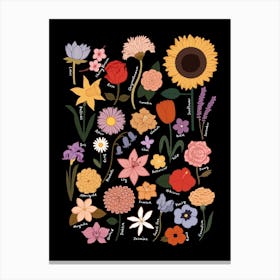 Flower Chart In Black Canvas Print