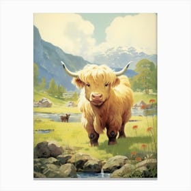 Sweet Blonde Highland Cow In The Valley Canvas Print