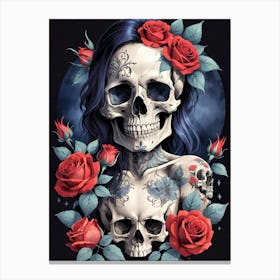 Sugar Skull Girl With Roses Painting (22) Canvas Print