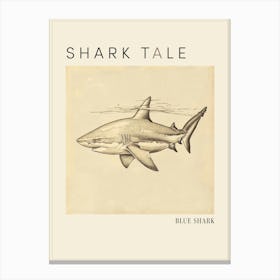 Bull Shark Vintage Illustration 2 Poster Canvas Print