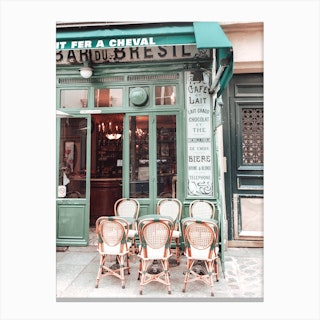 Parisian Cafe Green Canvas Print