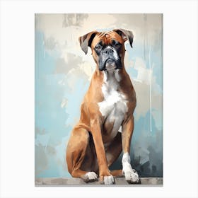 Boxer Dog, Painting In Light Teal And Brown 2 Canvas Print